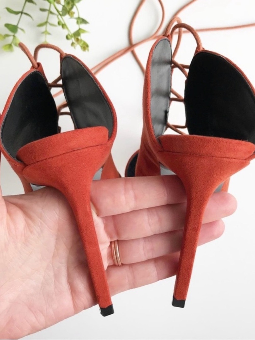 NWOT Nasty Gal Lace-Up Heels 🔥 Point It Out Red/Orange Suede Stiletto | Size 7.5 - Picture 7 of 9